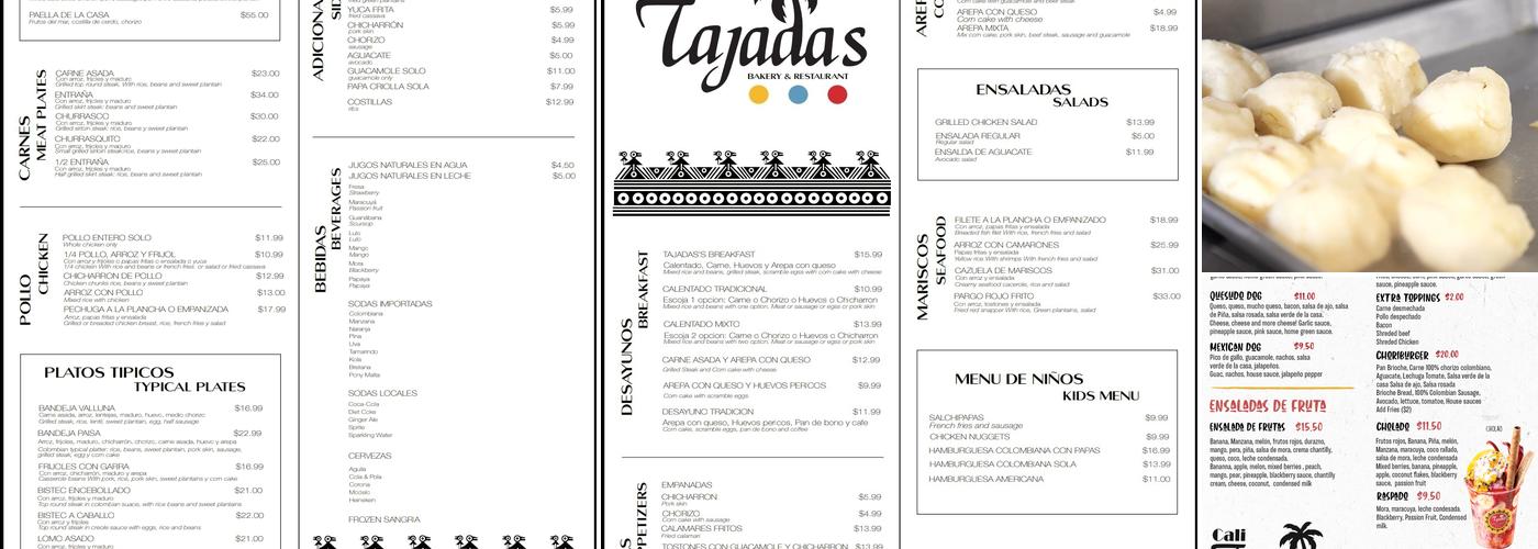 Cali Tajadas Menu