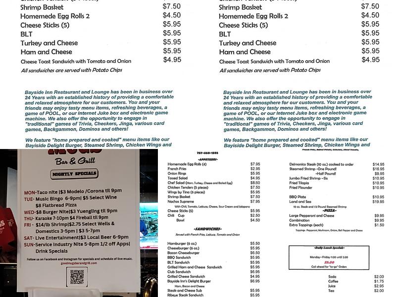 Bayside Inn Restaurant & Lounge Menu