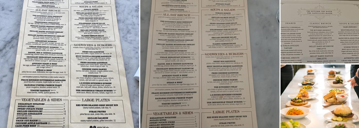 The Butcher, The Baker, The Cappuccino Maker Menu