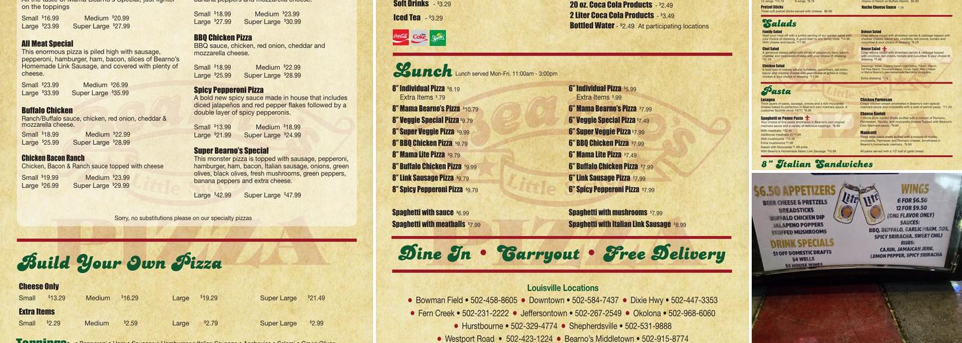 Bearno's Menu