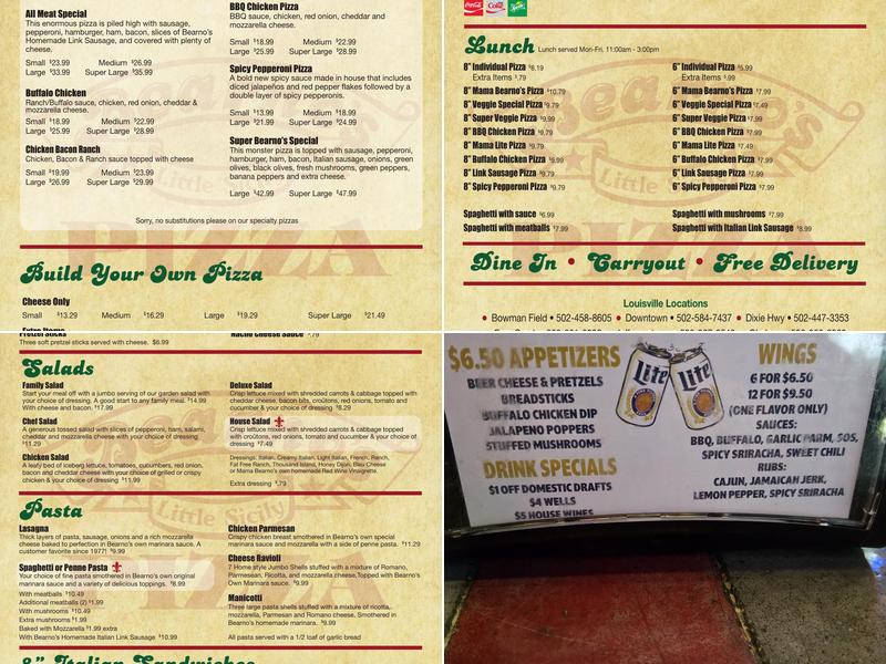 Bearno's Menu