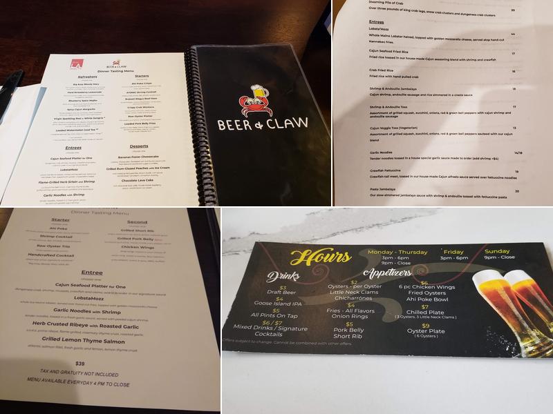 Beer & Claw Menu