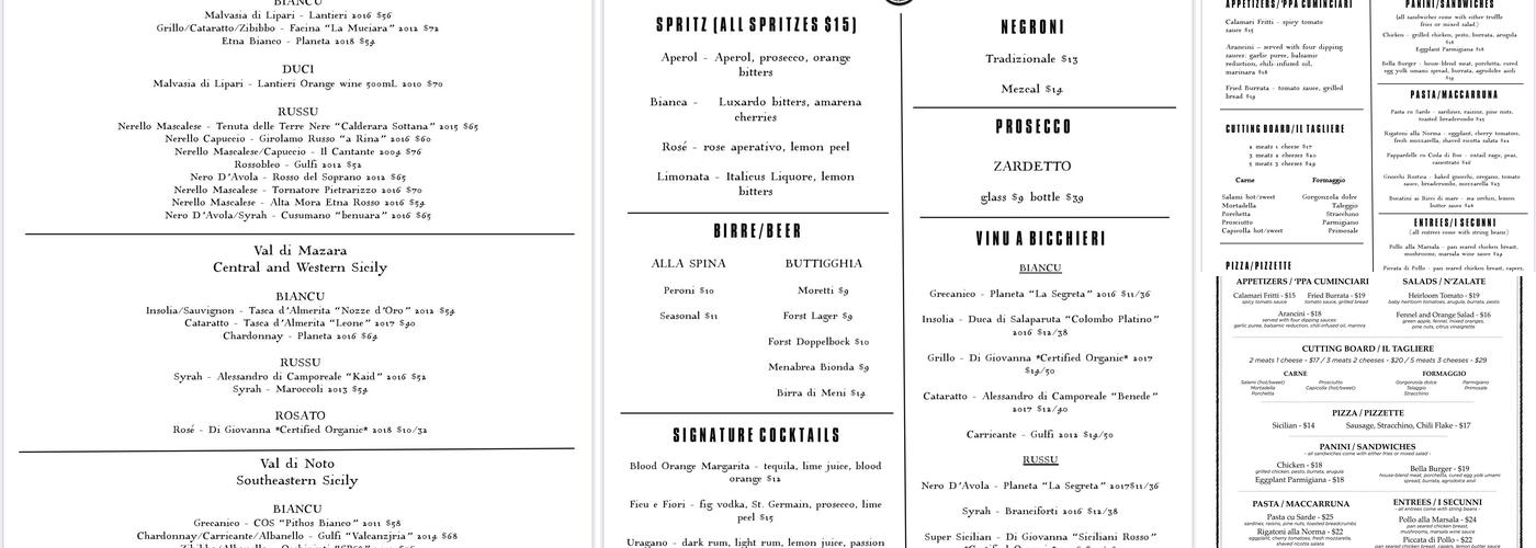 Bella Gioia Menu