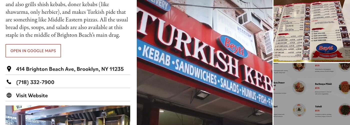 Beyti Turkish Kebab Menu