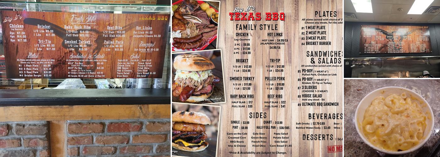 Big B's Texas BBQ Menu