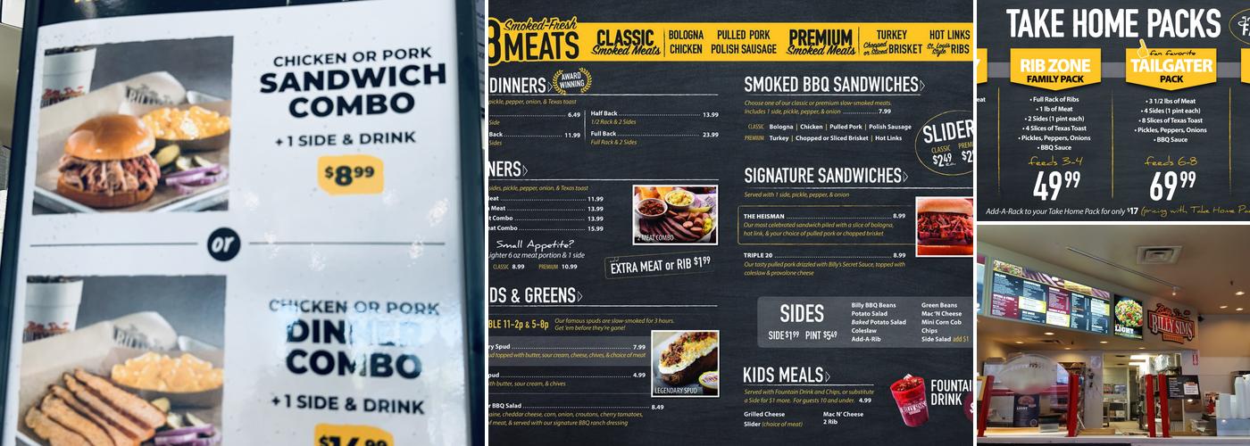 Billy Sims BBQ Menu