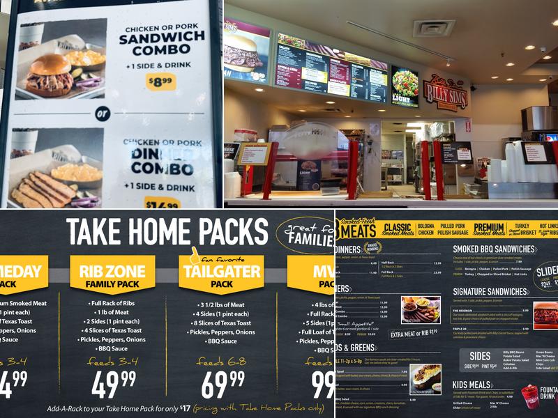 Billy Sims BBQ Menu