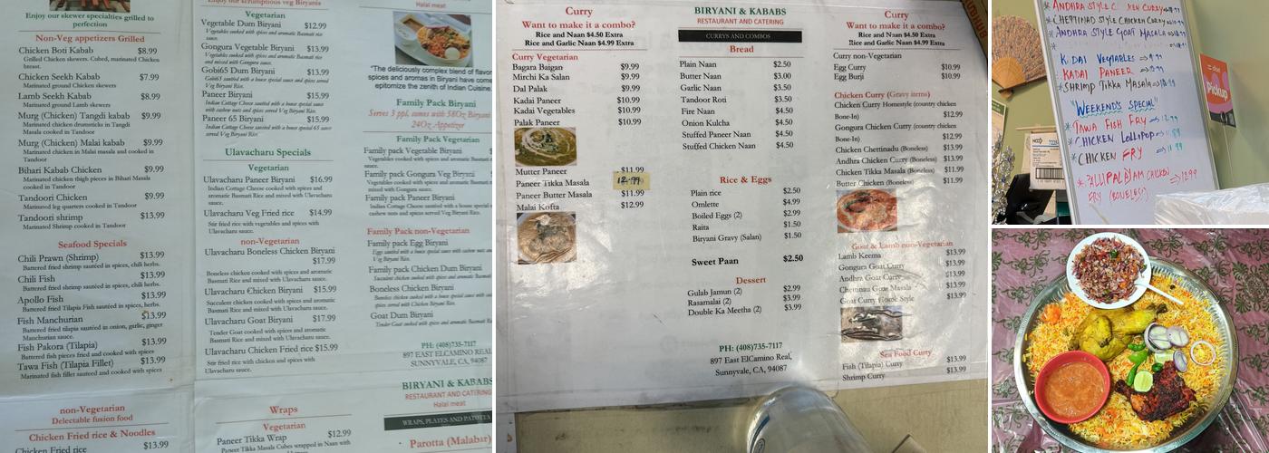 Biryani & Kababs Menu