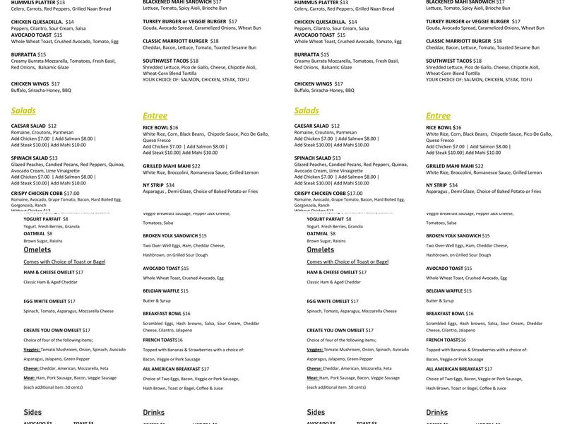 Bistro Ten Zero One Menu