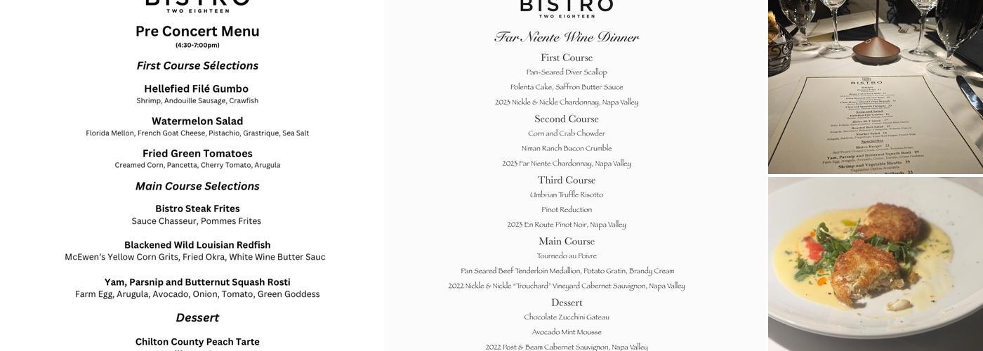 Bistro Two Eighteen Menu