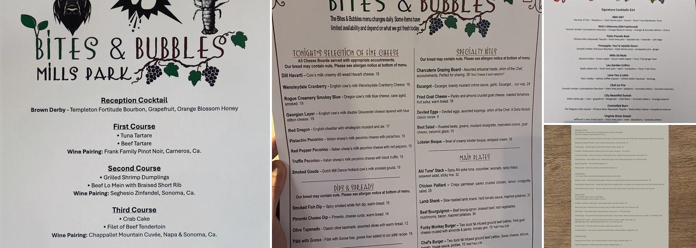 Bites & Bubbles Menu