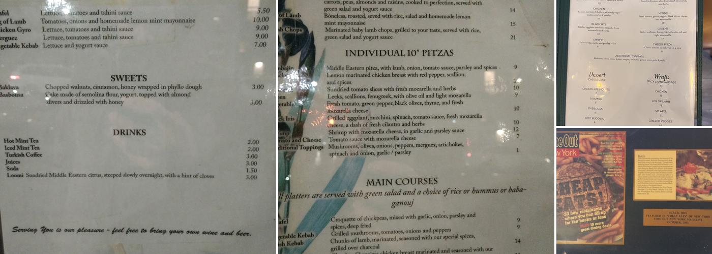 Black Iris Menu