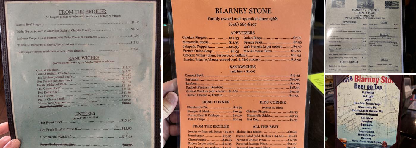 Blarney Stone Menu