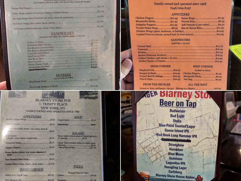 Blarney Stone Menu