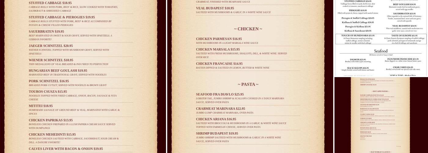 Blue Danube Restaurant Menu
