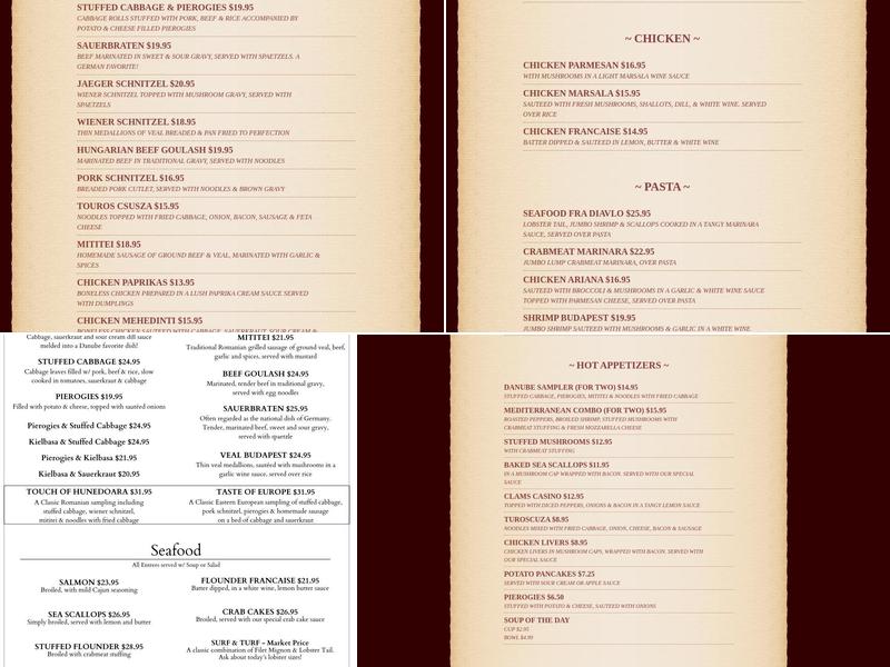 Blue Danube Restaurant Menu