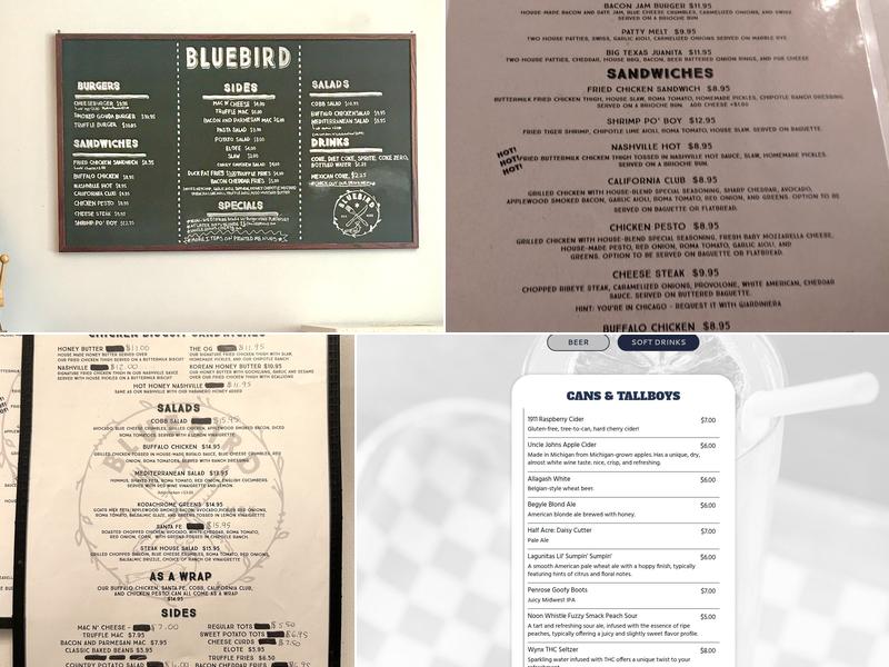 Bluebird Menu