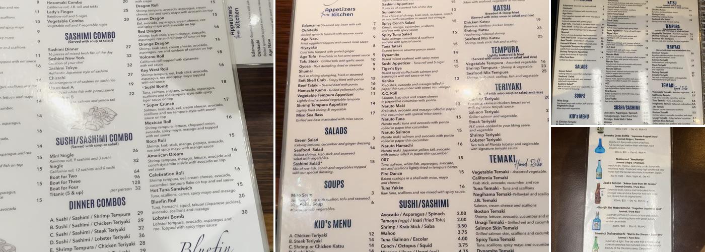 Bluefin Sushi Menu