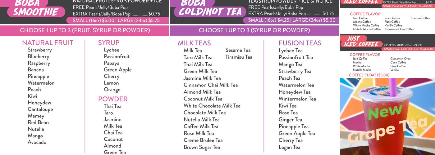 Boba World Menu