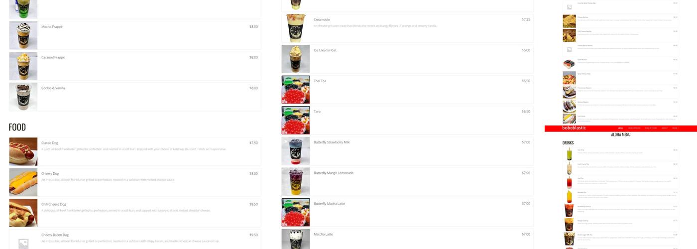 Bobablastic Menu