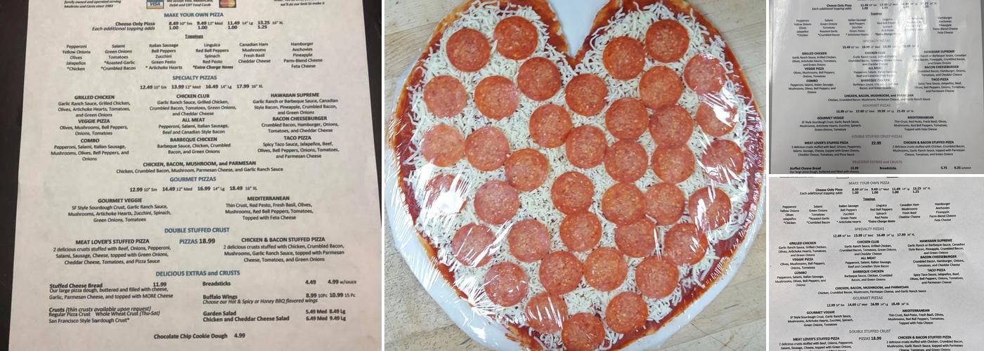 Bobs Take n Bake Pizza Menu