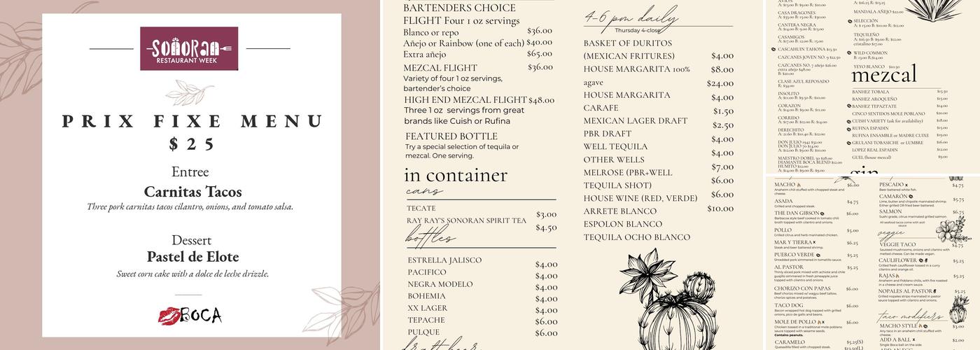 BOCA by Chef Maria Mazon Menu