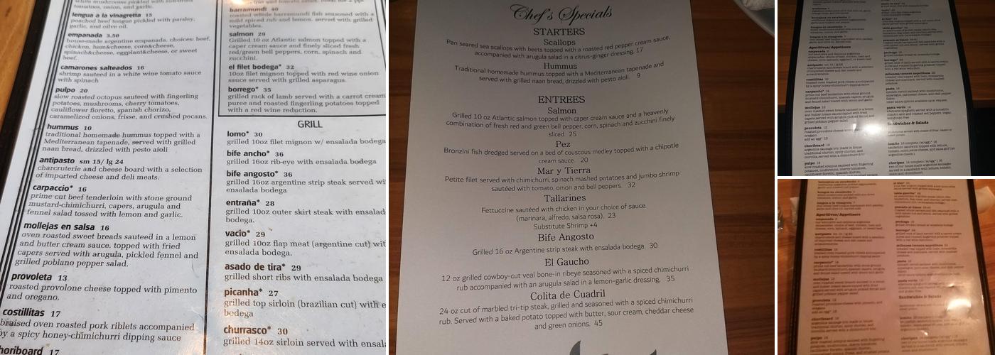 Bodega Sur Menu