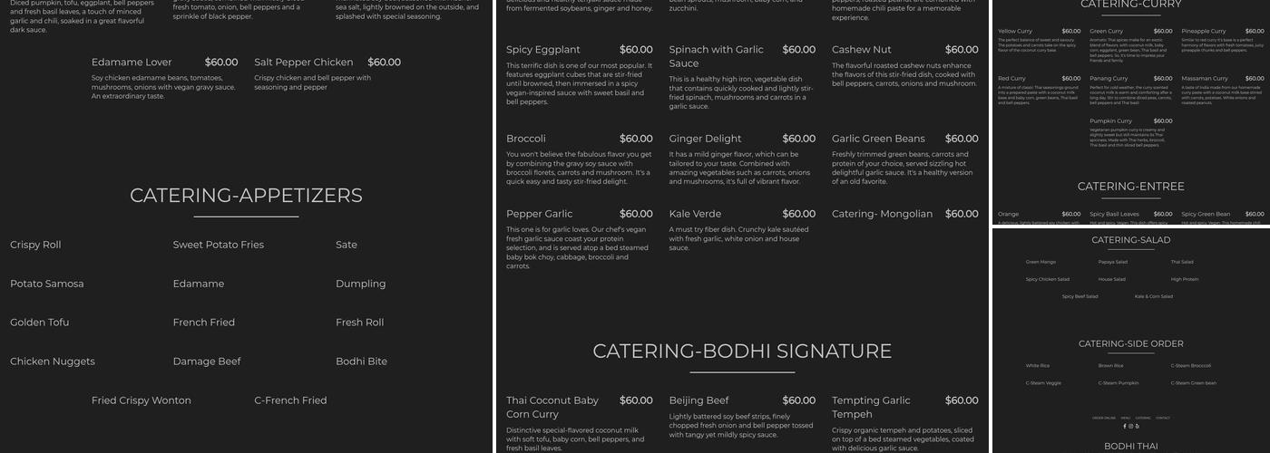 Bodhi Kosher Thai Menu