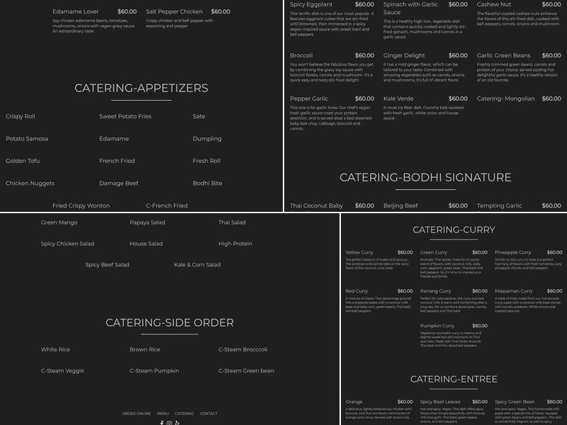 Bodhi Kosher Thai Menu