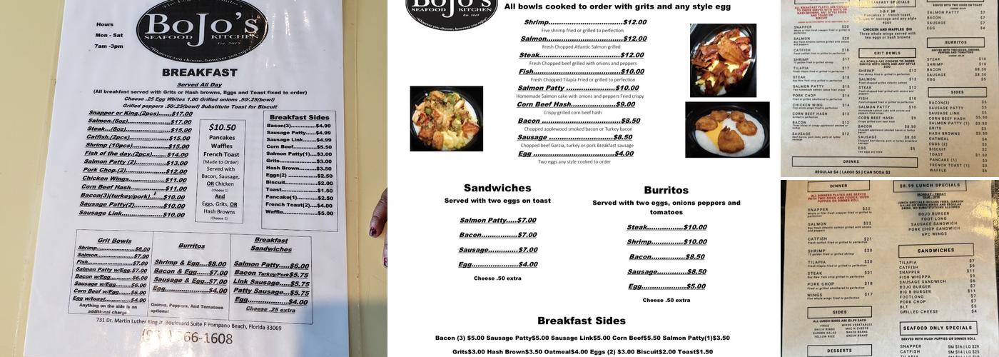 Bojos Seafood Kitchen Menu