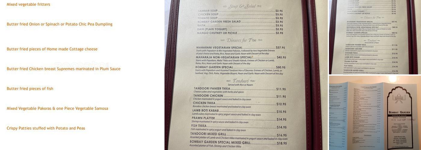 Bombay Garden Restaurant Menu