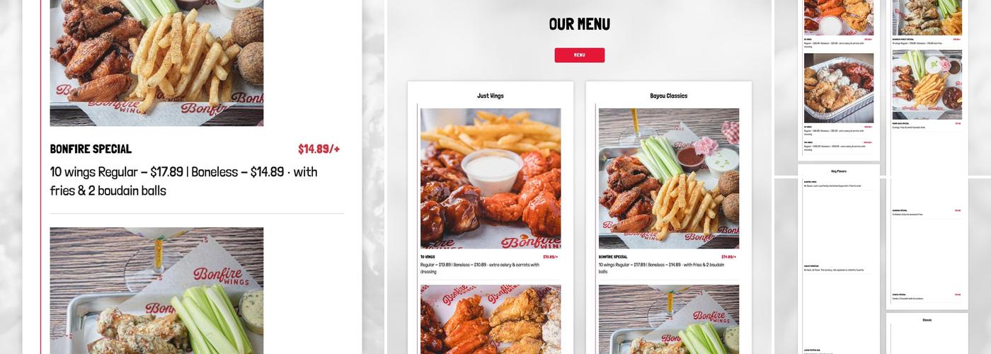 Bonfire Wings Menu