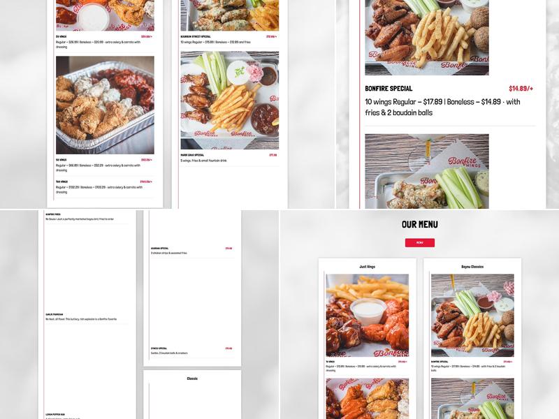 Bonfire Wings Menu
