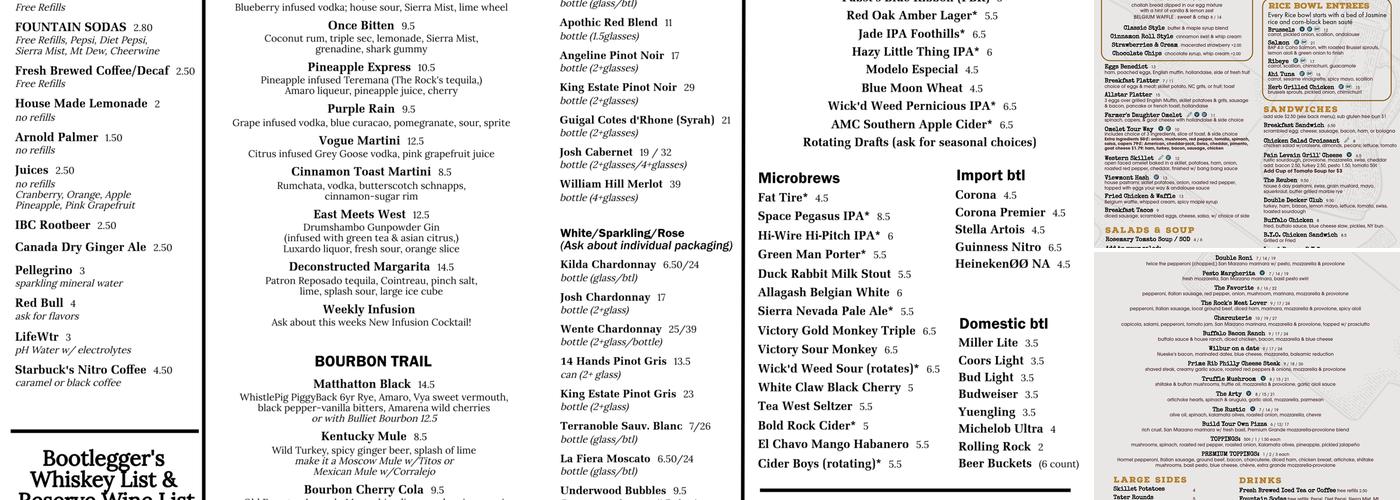 Bootleggers' Whiskey Bar - Grill Menu
