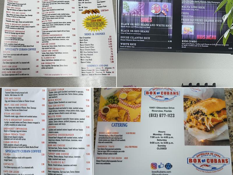 Box of Cubans Menu