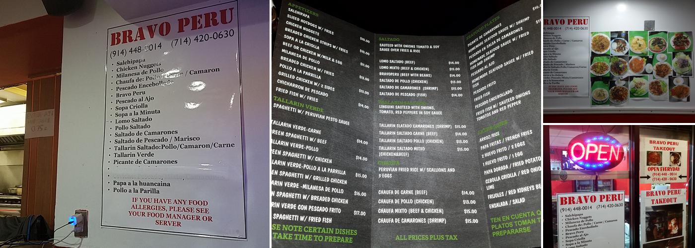 Bravo Peru Menu