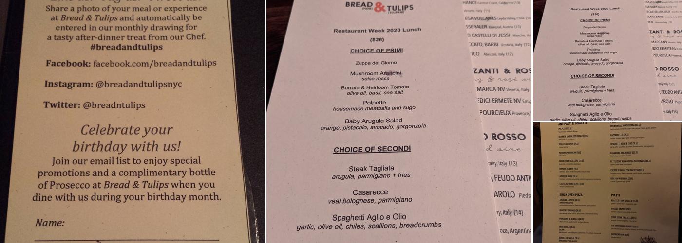 Bread & Tulips Menu