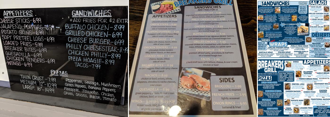 Breakers Grill Menu