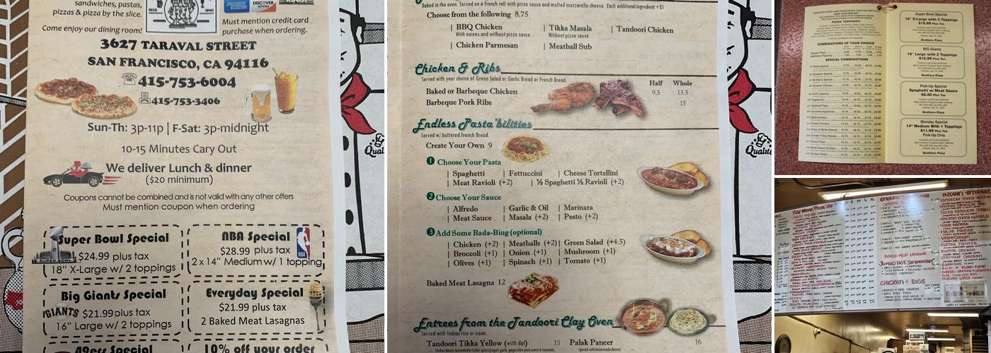 Brothers Pizza Menu