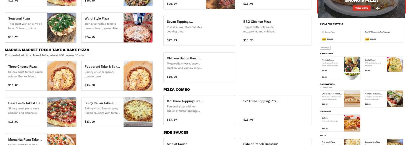 Bruno's Pizza Menu