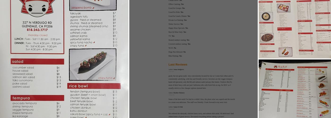 Buko Restaurant Menu