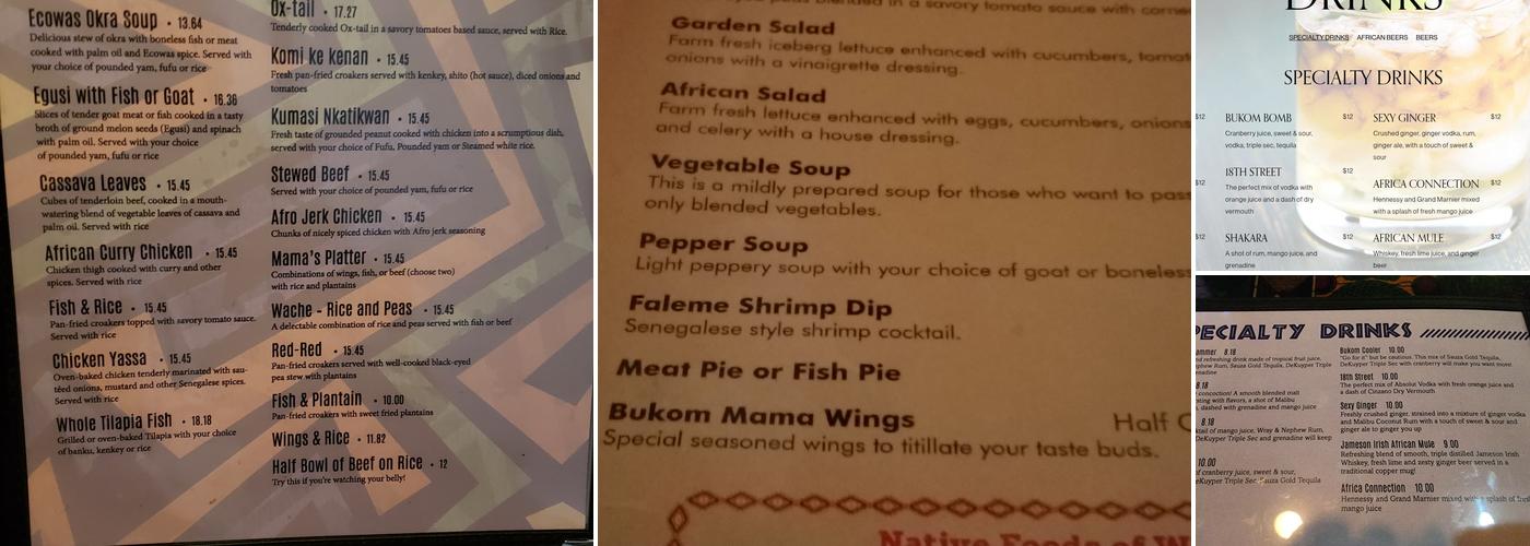 Bukom Cafe Menu