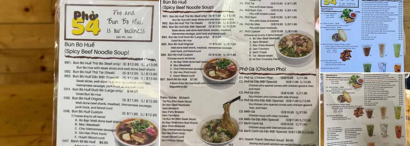 Pho 54 Menu