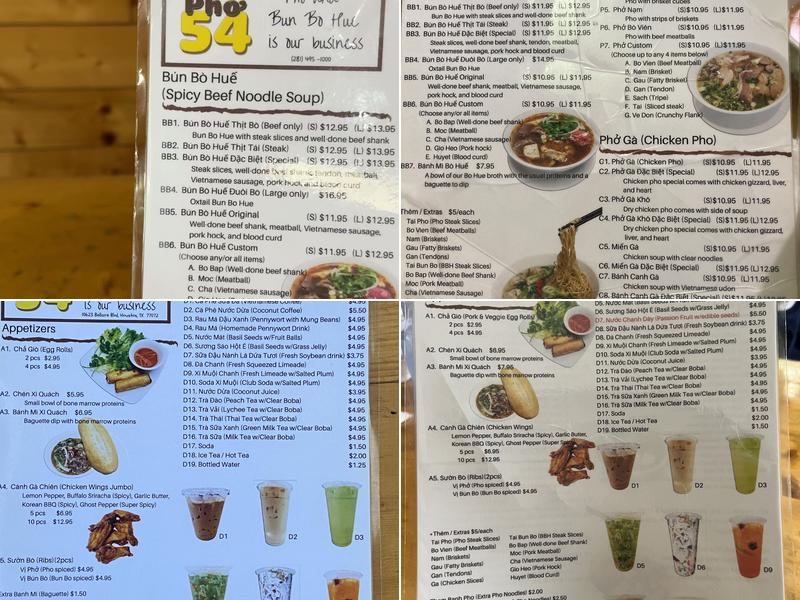Pho 54 Menu