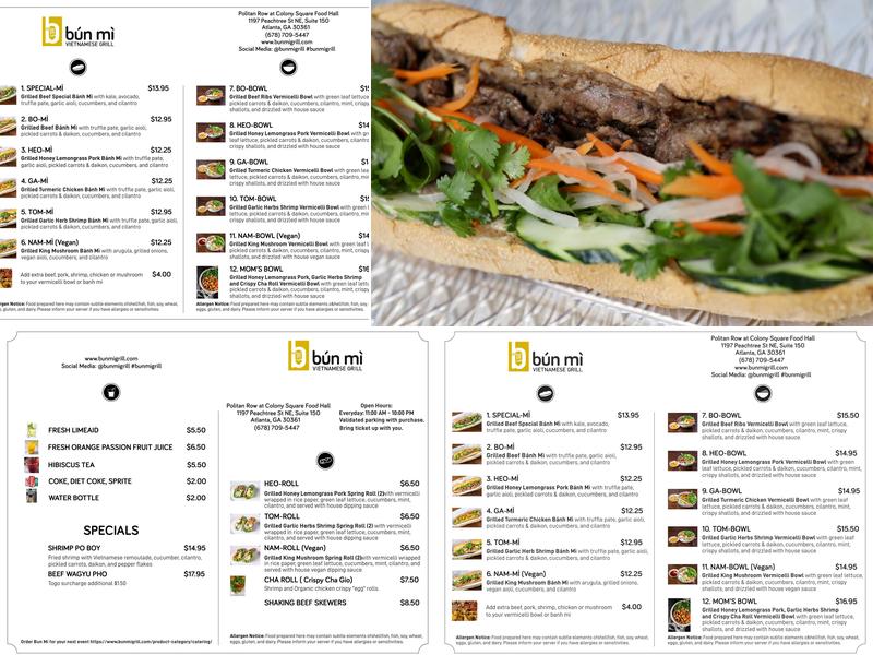 Bun Mi Vietnamese Grill Menu