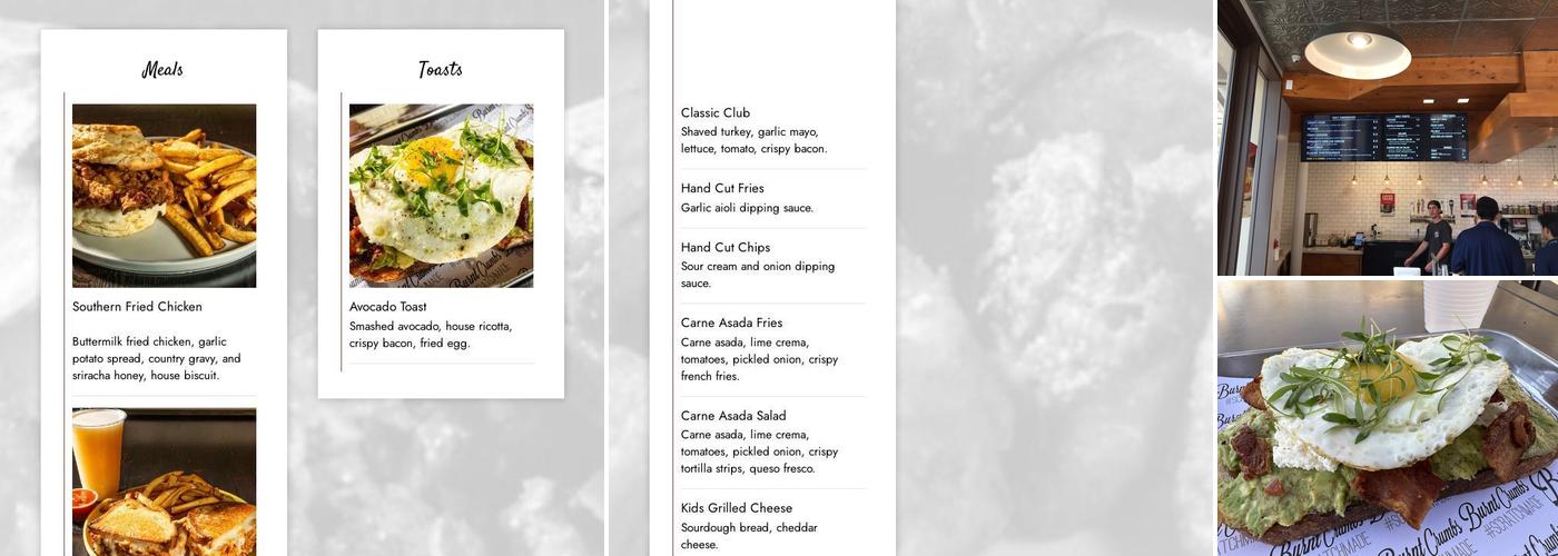 Burnt Crumbs Irvine Menu