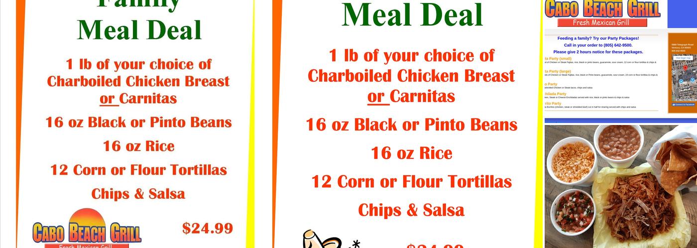 Cabo Beach Grill Menu