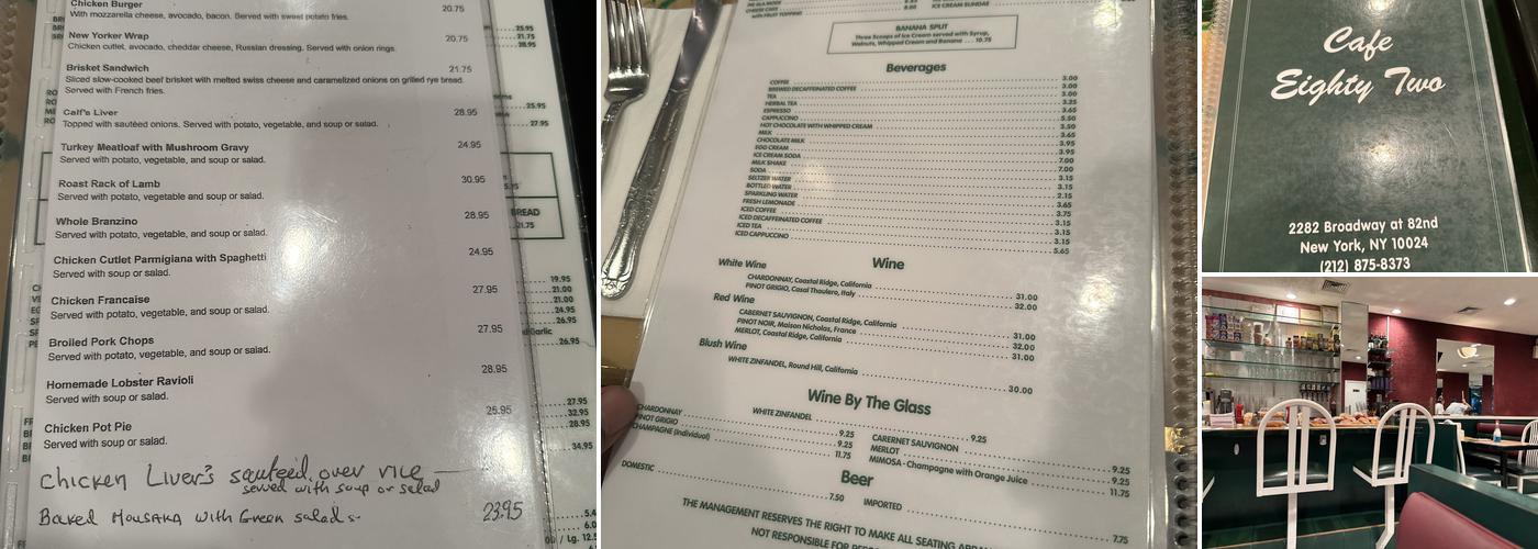 Cafe Eighty Two Menu