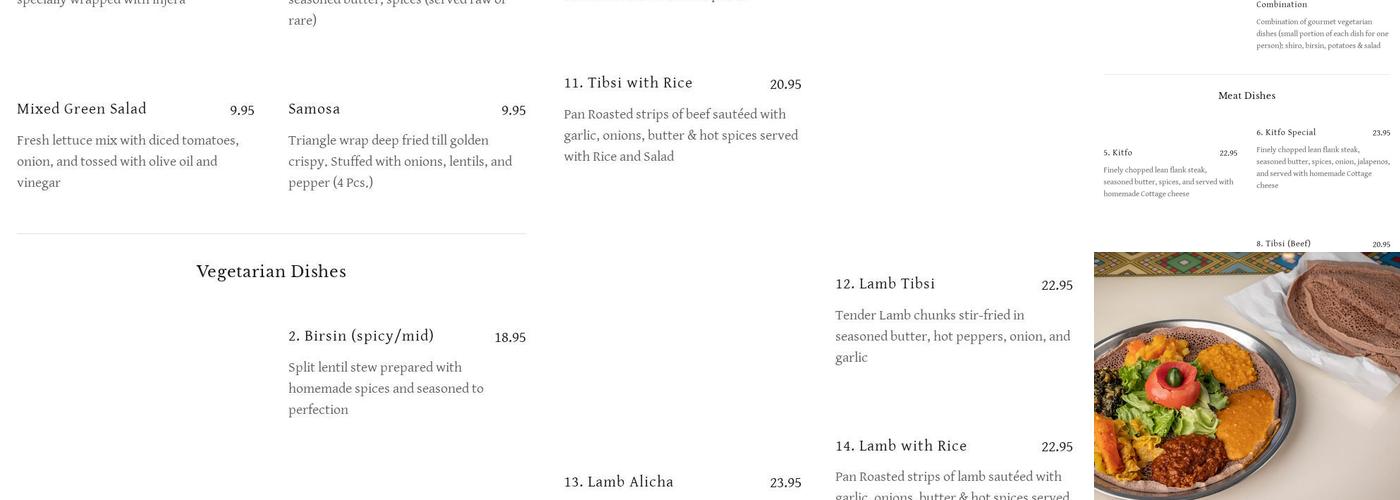 Cafe Eritrea D'Afrique Menu