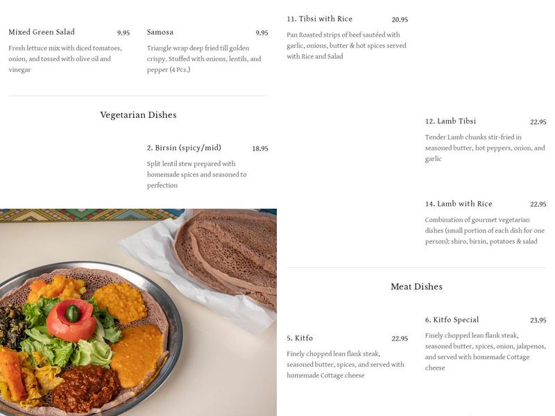 Cafe Eritrea D'Afrique Menu